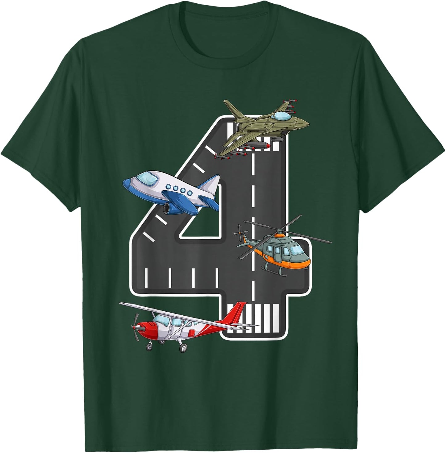Little Pilot 4th Birthday Party 4 Four Year Old Airplane T-Shirt - T-Shirt | Forest