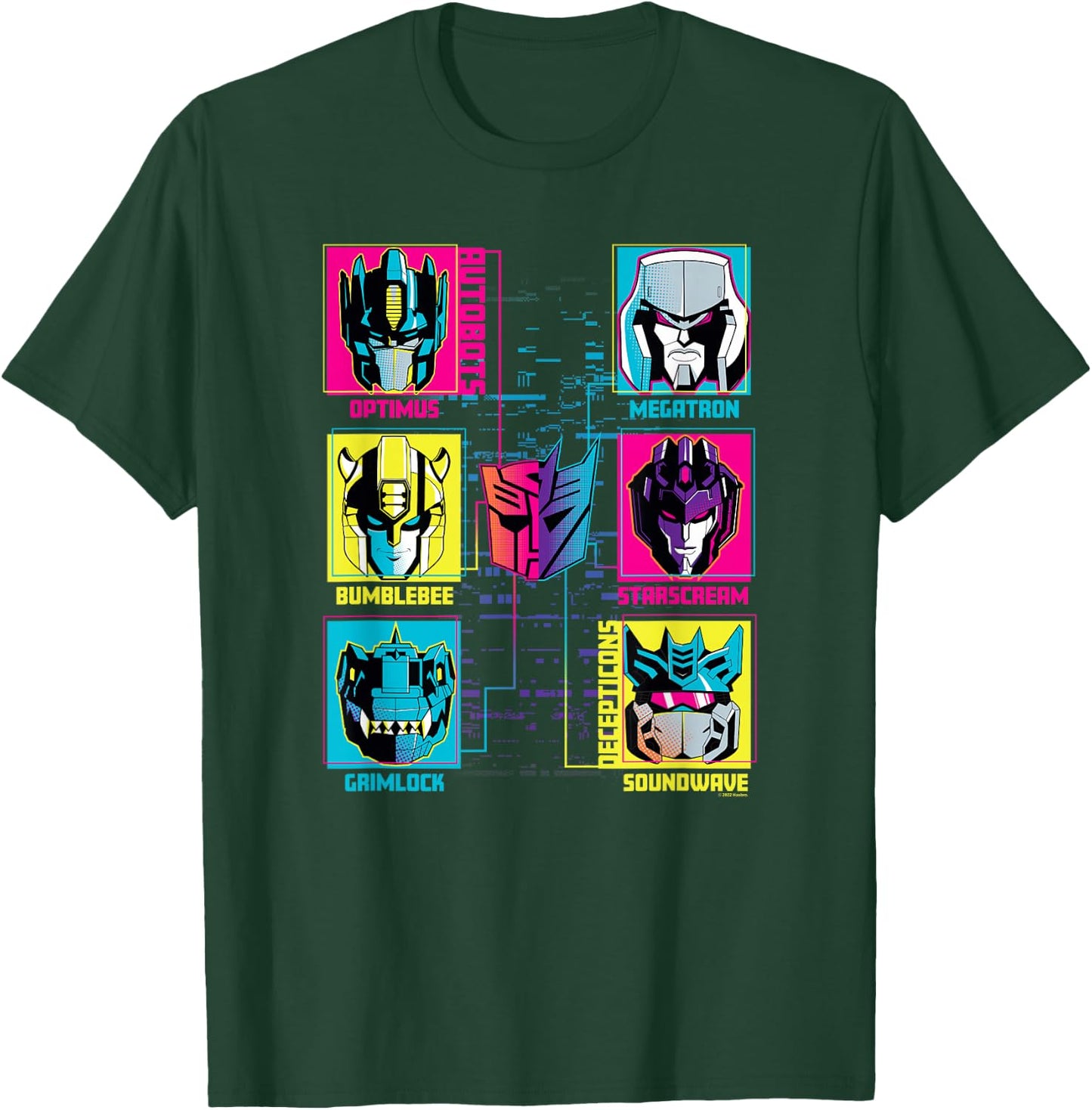 Transformers Group Shot Bright Neon Box Up Characters T-Shirt - T-Shirt | Forest