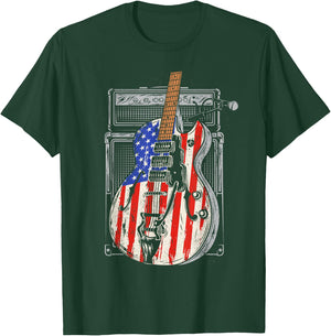 American Flag Guitar 4th of July Guitarist USA Country Music T-Shirt - T-Shirt | Forest