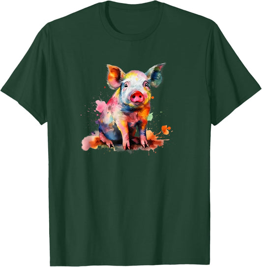 Colorful Paint Splash Cute Show Pig Lover T-Shirt - T-Shirt | Forest