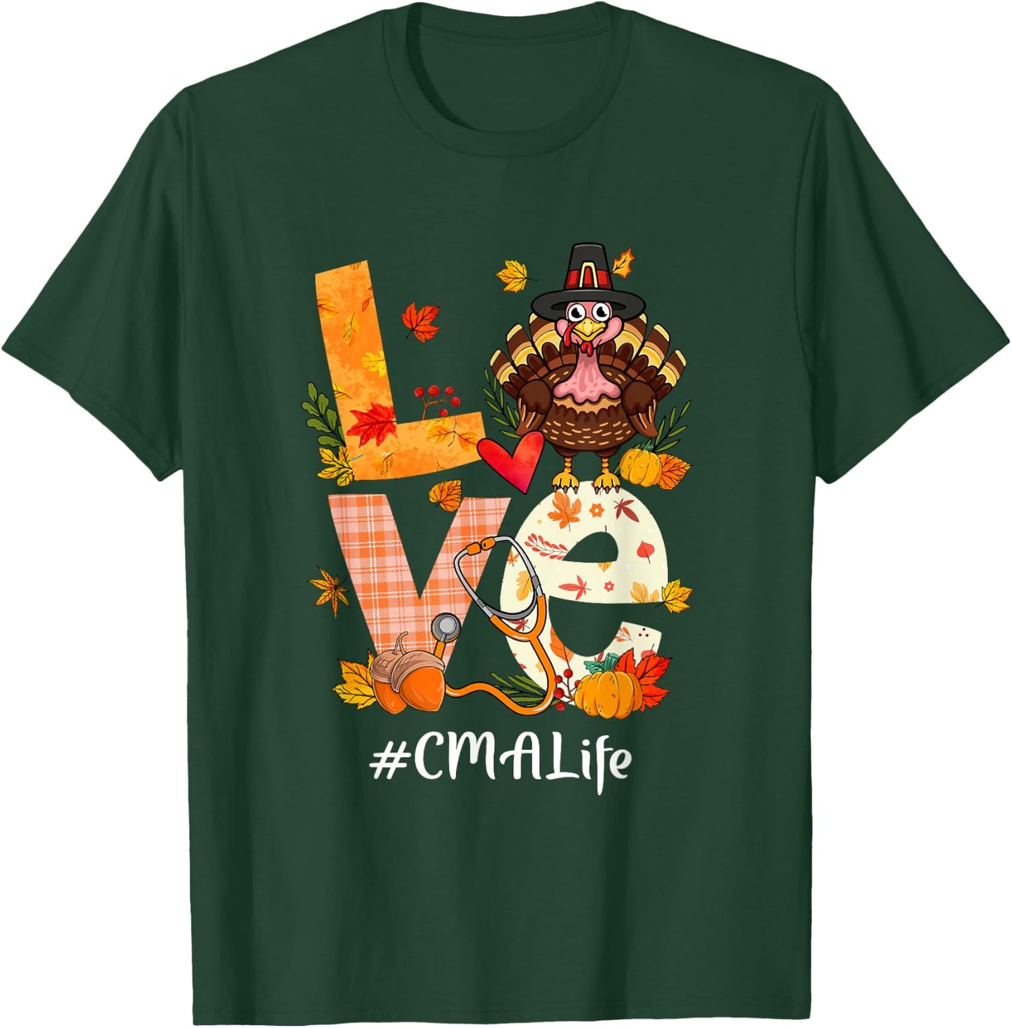 Love CMA Life Funny Turkey Pumpkin Leopard Thanksgiving T-Shirt - T-Shirt | Forest