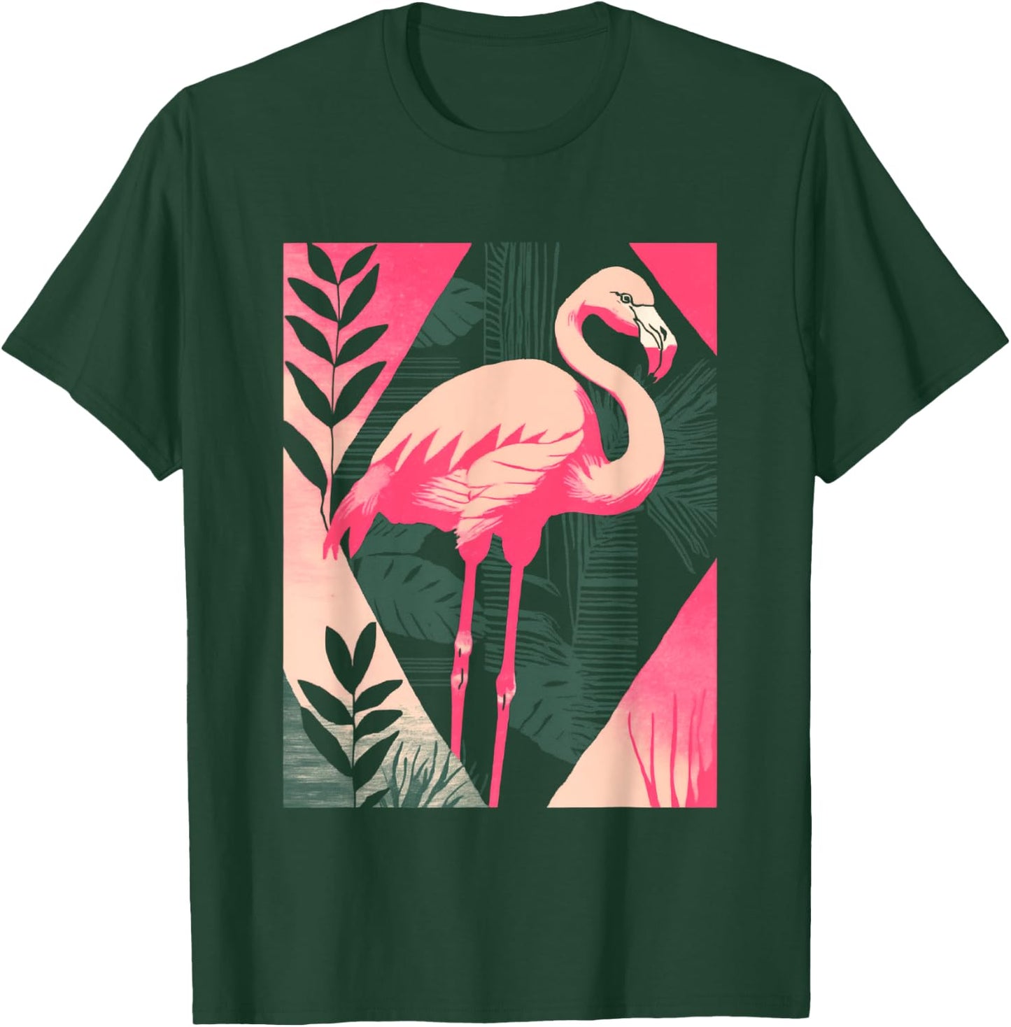 Palm Fronds Art Deco Retro Tropical Flamingo T-Shirt - T-Shirt | Forest
