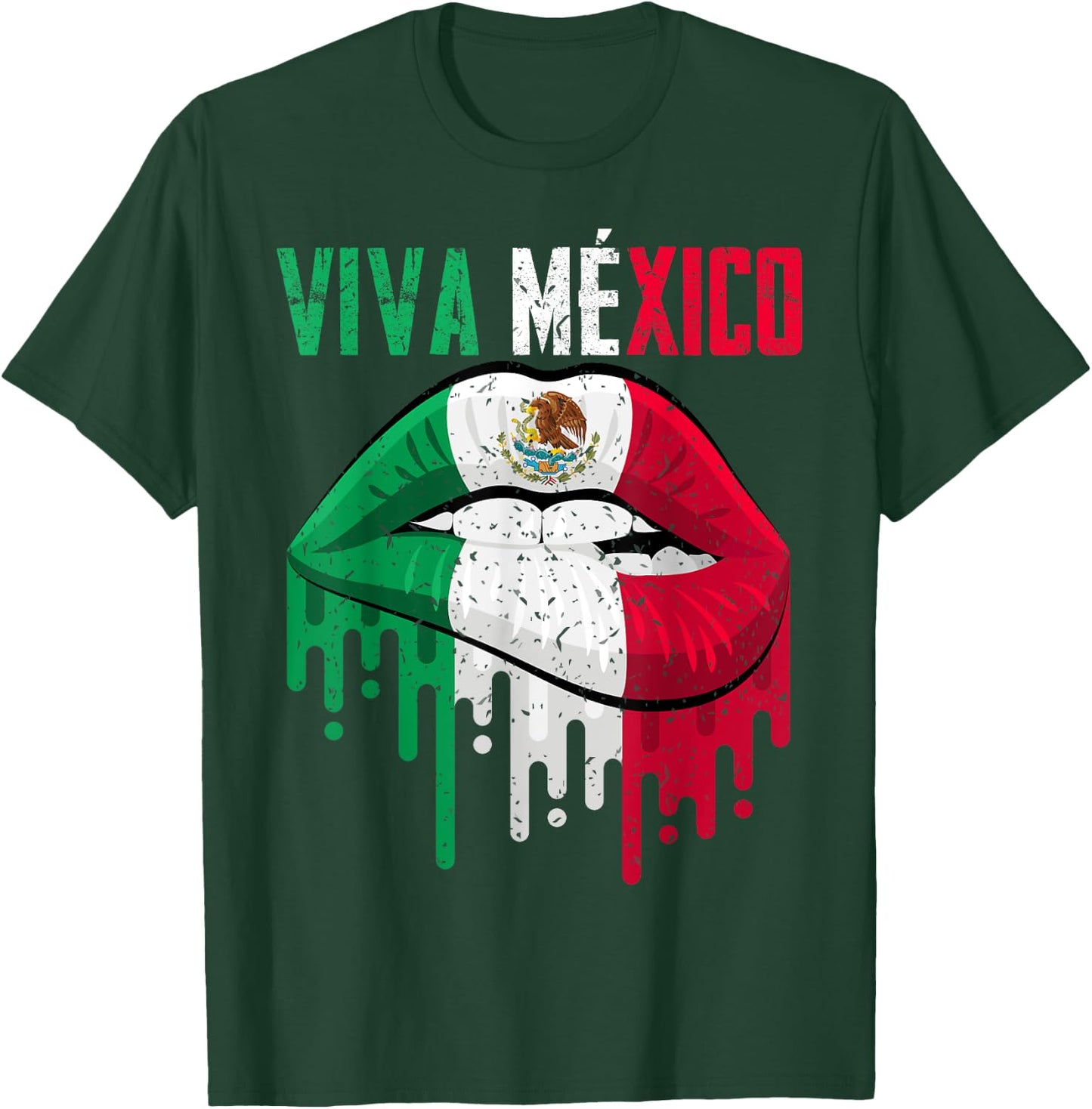 Viva Mexico Shirt Girl Women Kids Mexicana Lips Mexican Flag T-Shirt - T-Shirt | Forest