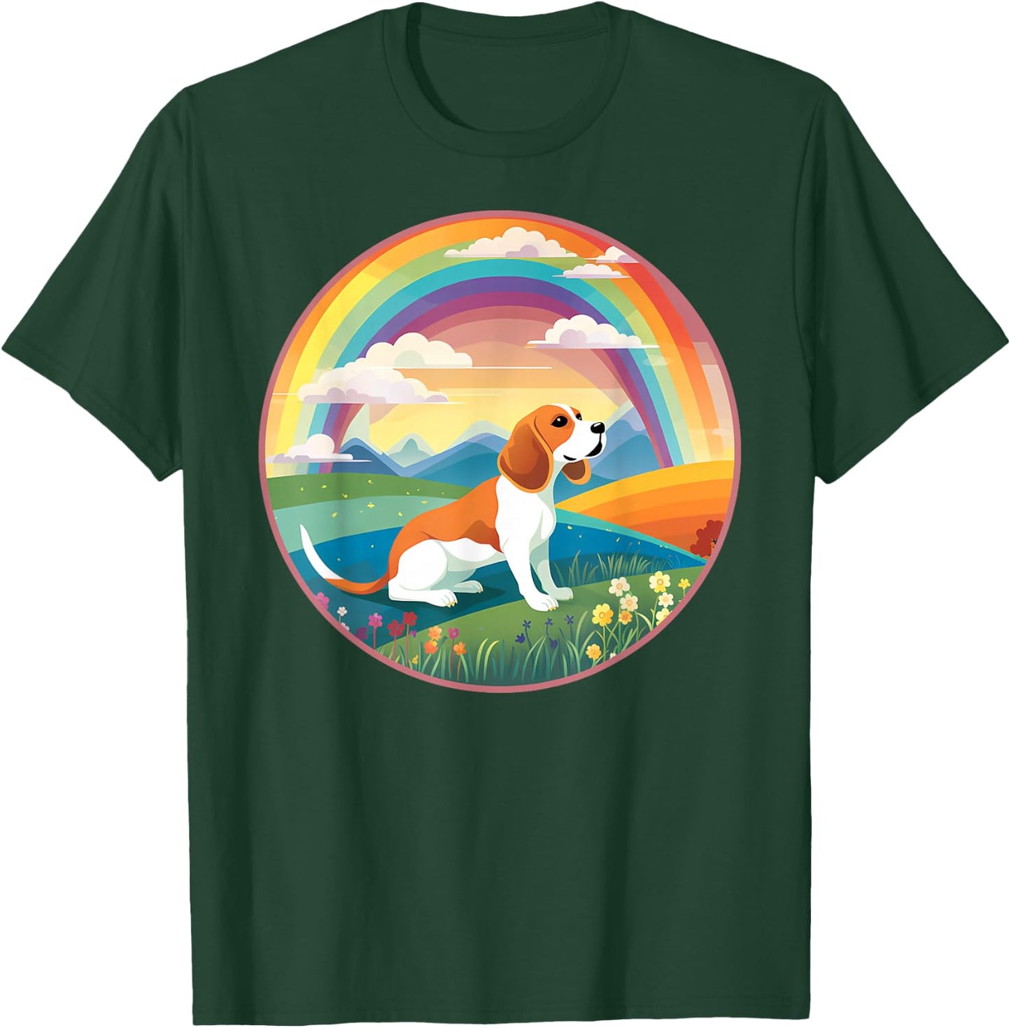 Beagle Rainbow Bridge Colorful Dog Memorial Painting T-Shirt - T-Shirt | Forest