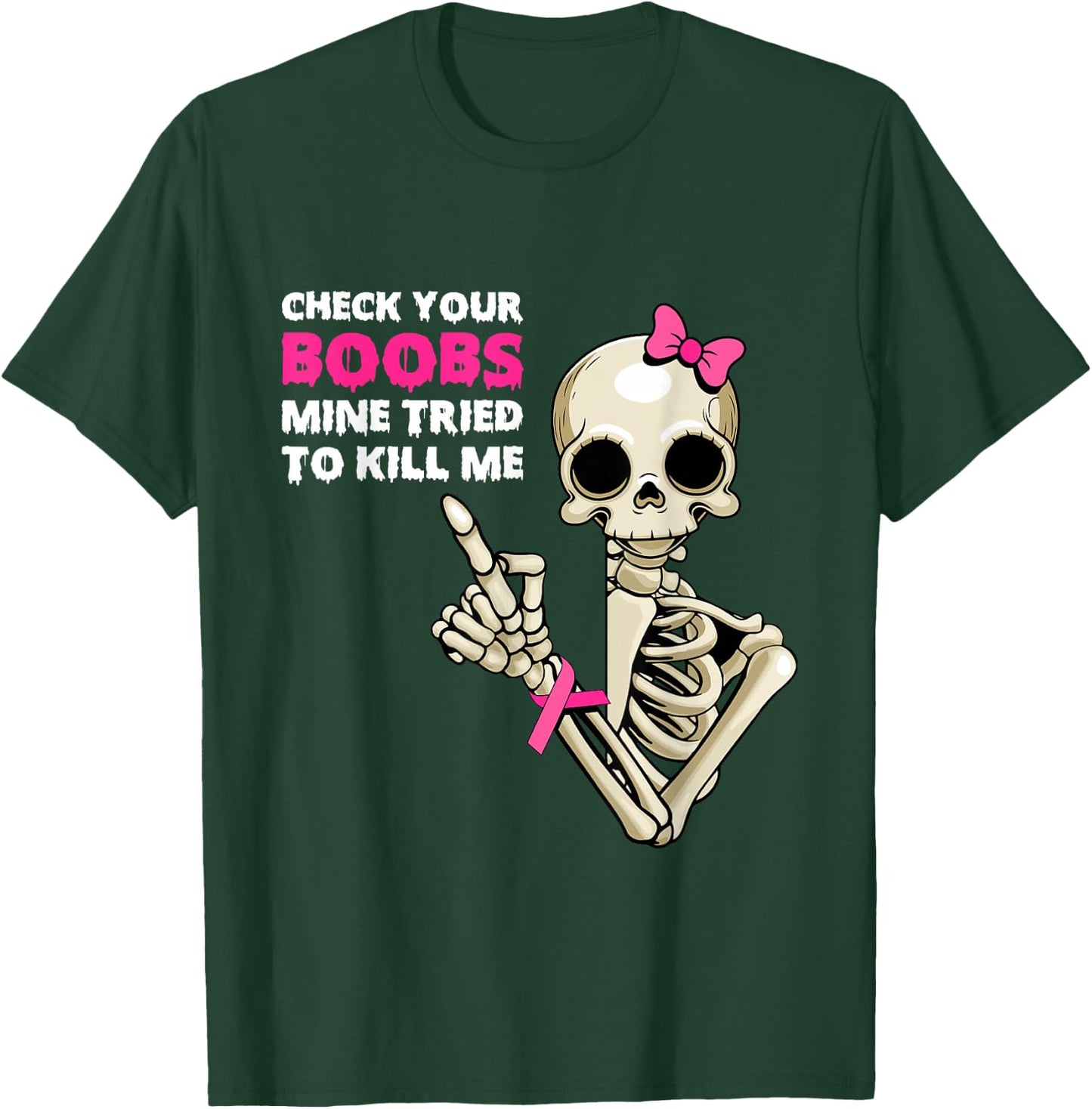 Breast Cancer Skeleton Halloween Check Your Boobies T-Shirt - T-Shirt | Forest