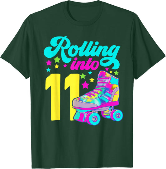 Rolling into 11 Girls 11th Birthday Roller Skates T-Shirt - T-Shirt | Forest