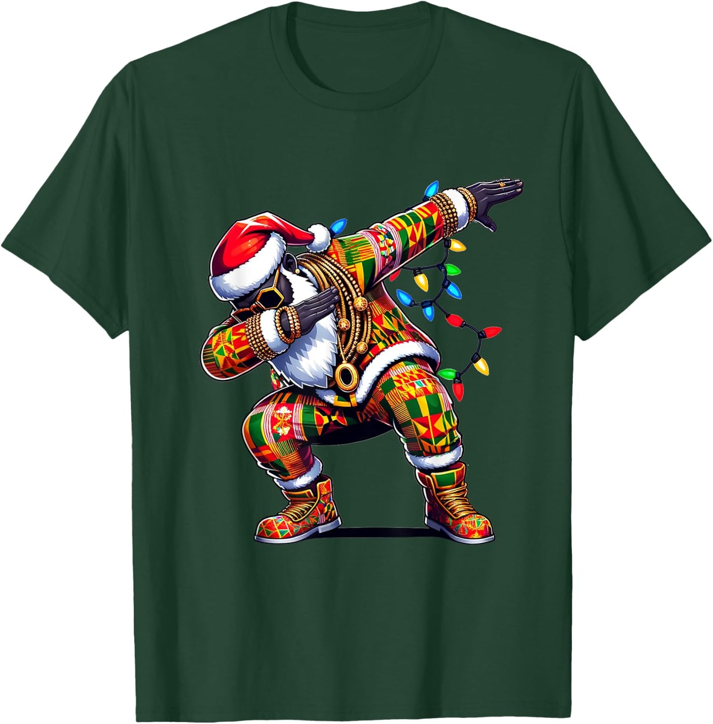 Dabbing Black African American Santa Claus Hip hop Xmas PJS T-Shirt - T-Shirt | Forest