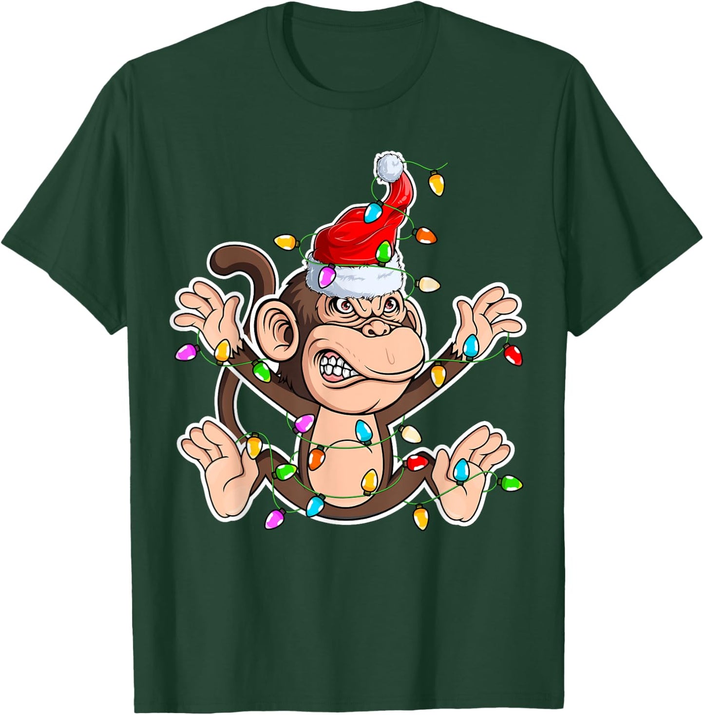 Xmas Monkey Lover - Monkey Wearing Santa Hat Christmas T-Shirt - T-Shirt | Forest