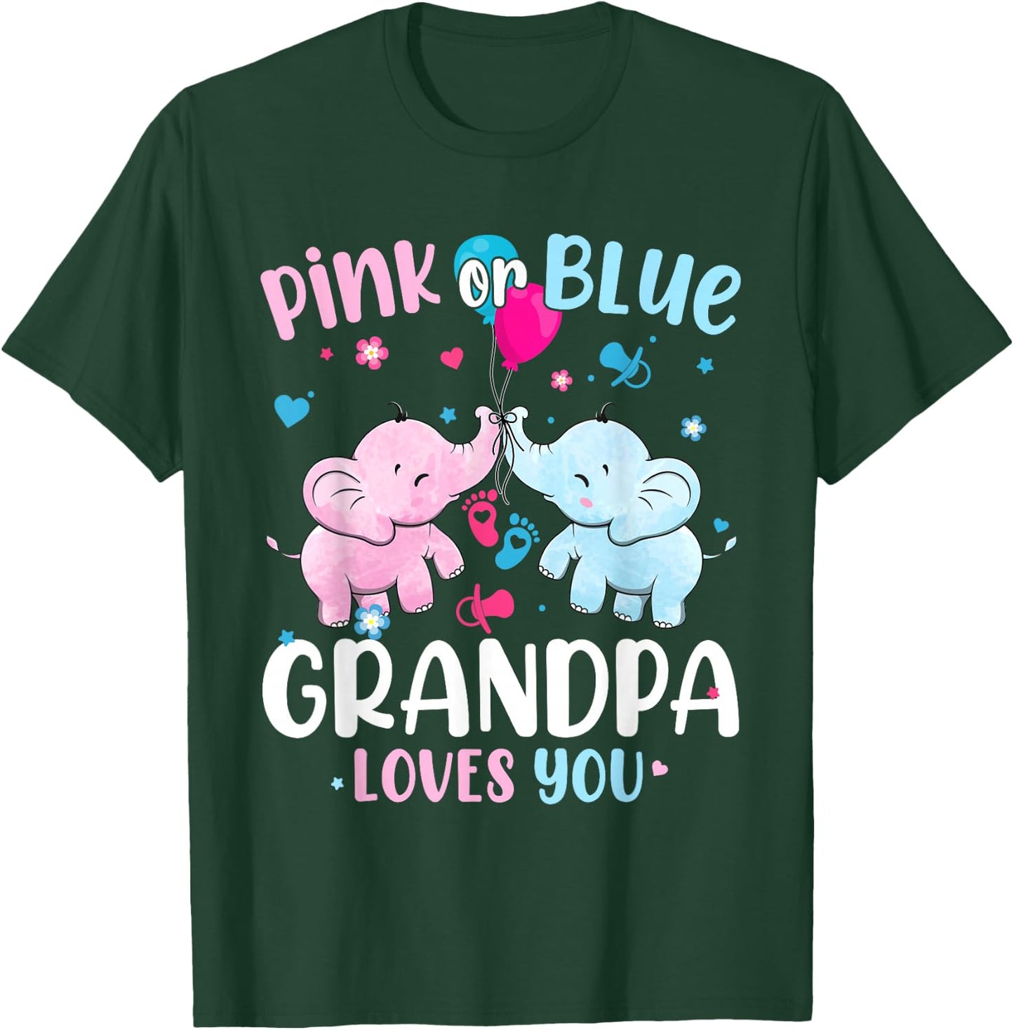 Pink or Blue Grandpa Loves You Gender Reveal Elephant T-Shirt - T-Shirt | Forest