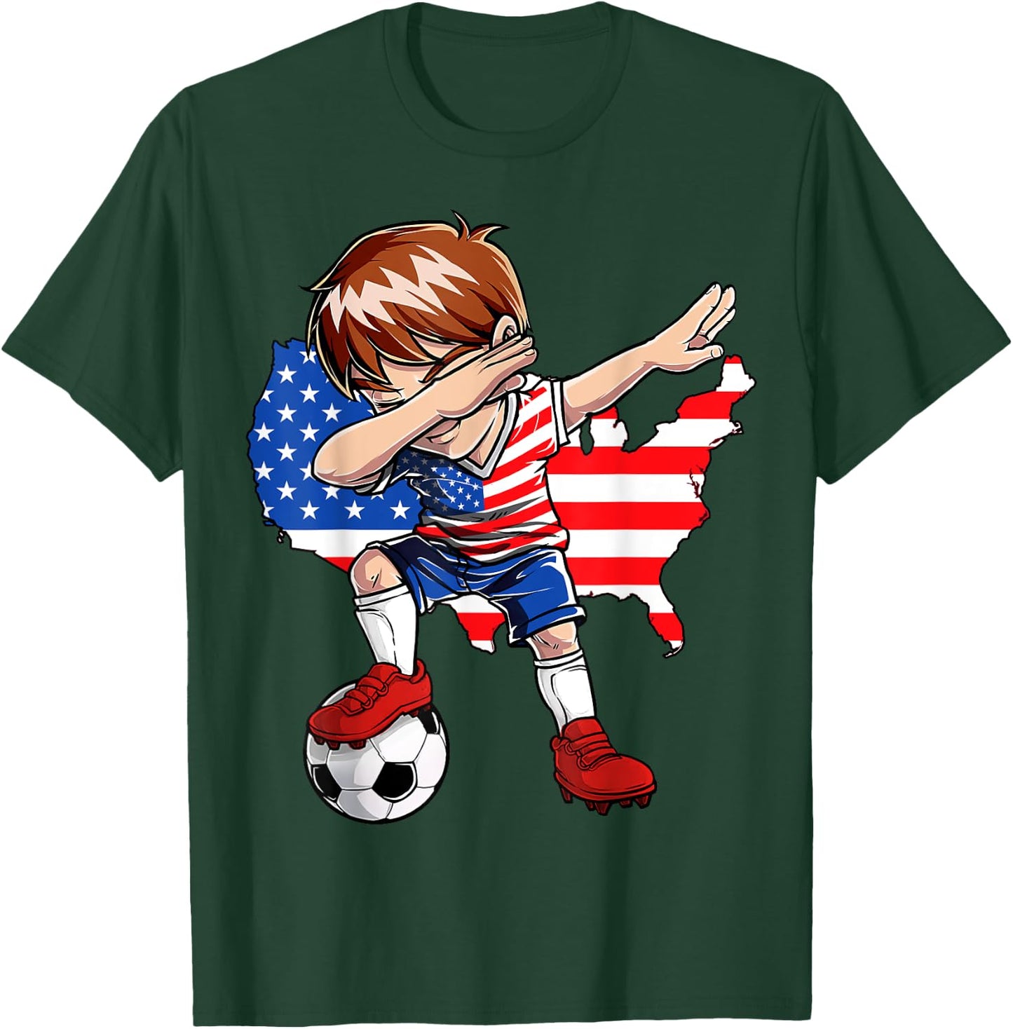 Dabbing Soccer USA Jersey Boy United States Boys Football T-Shirt - T-Shirt | Forest