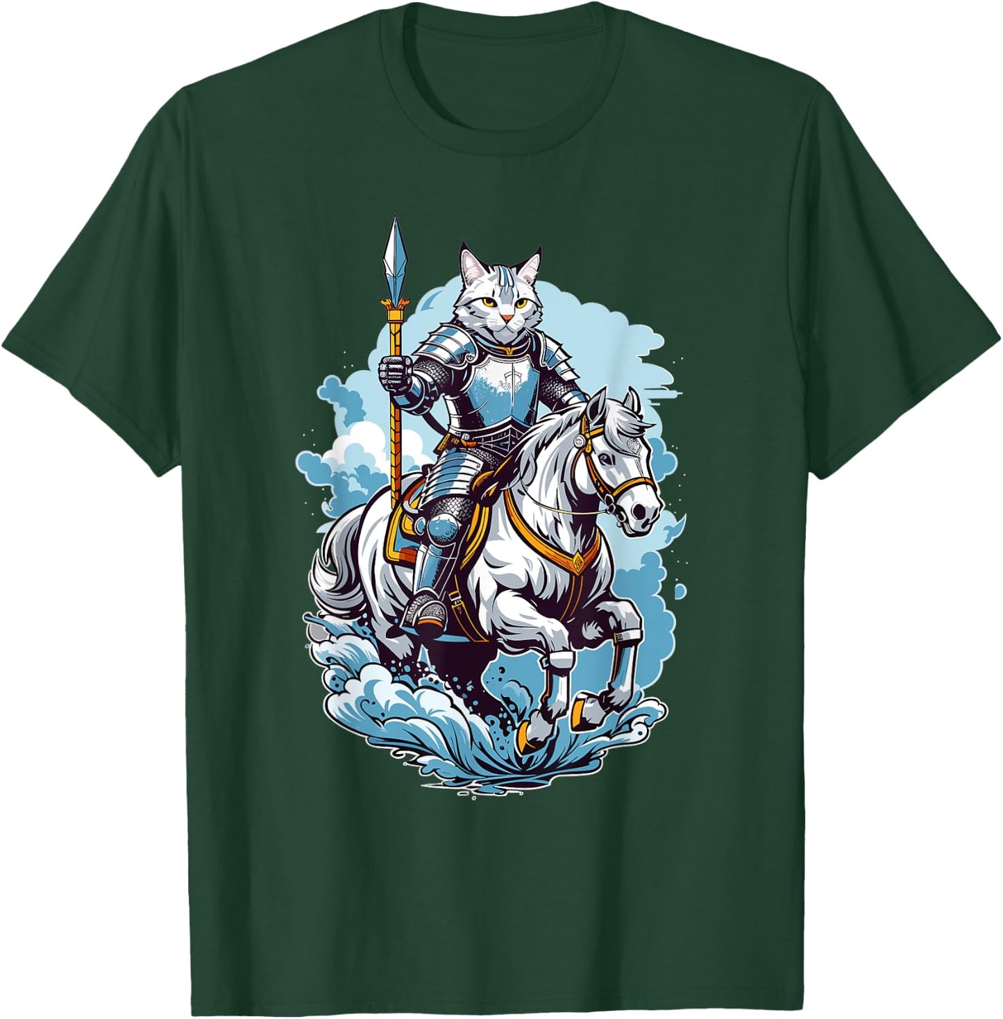 Brave Cat Knight On A Fantasy Horse Women Girls Kids T-Shirt - T-Shirt | Forest