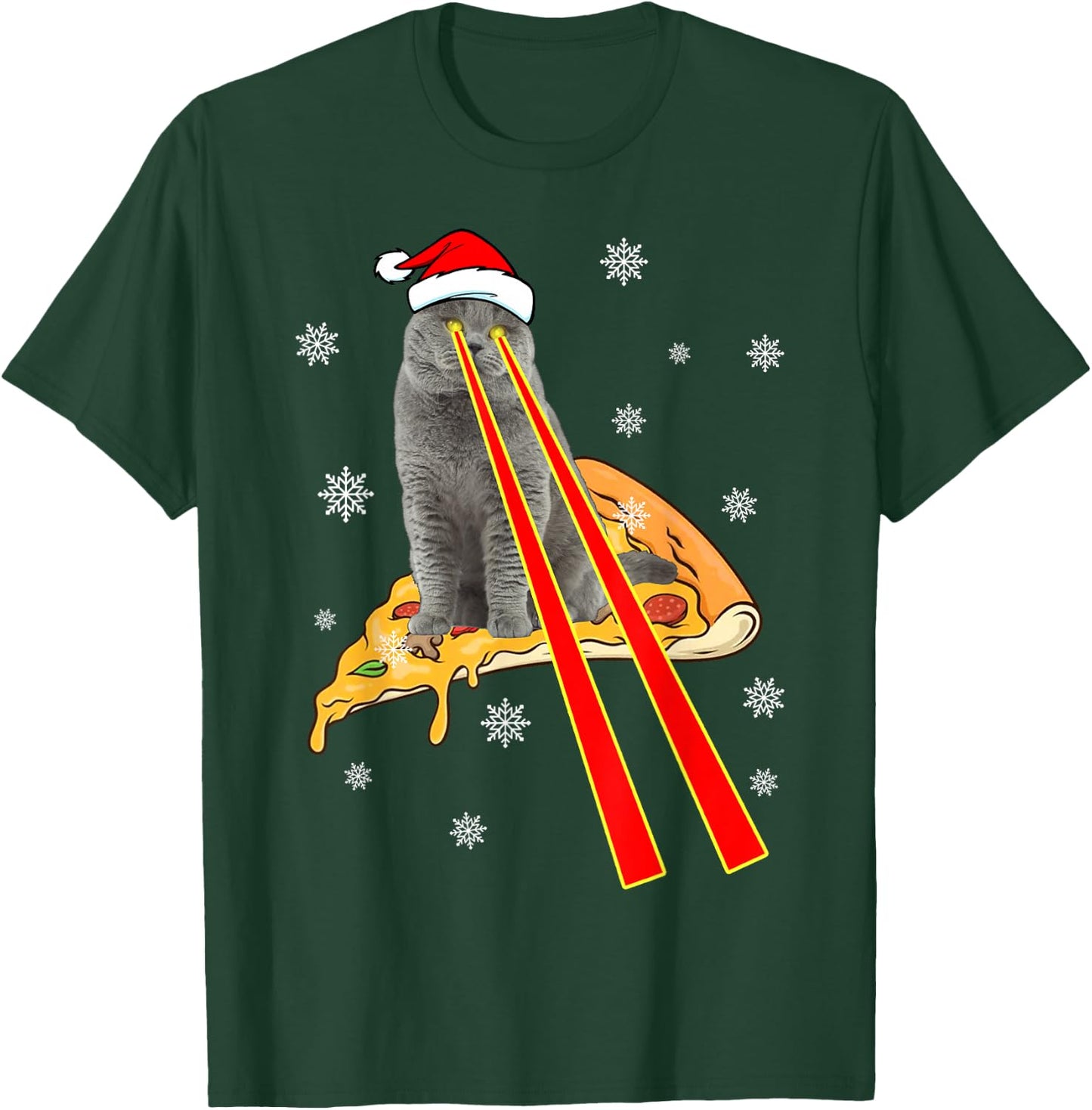 Cat With Laser Eyes Funny Pizza Cat Christmas T-Shirt - T-Shirt | Forest