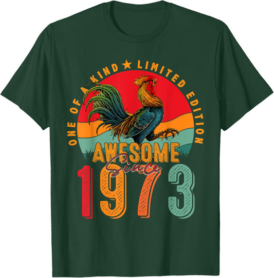 52nd Birthday Chicken Awesome Since 1973 Farmer 52 Years Old T-Shirt - T-Shirt | Forest