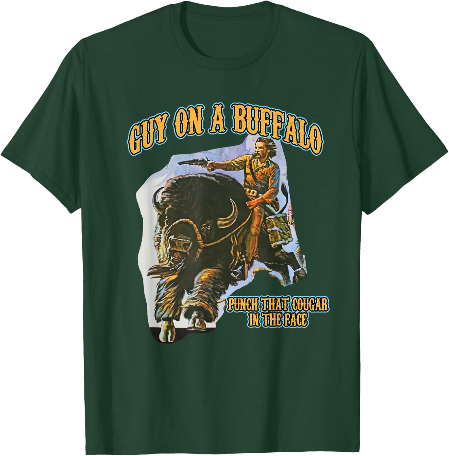 Guy on a Buffalo Punch that Cougar in the Face T-Shirt - T-Shirt | Forest