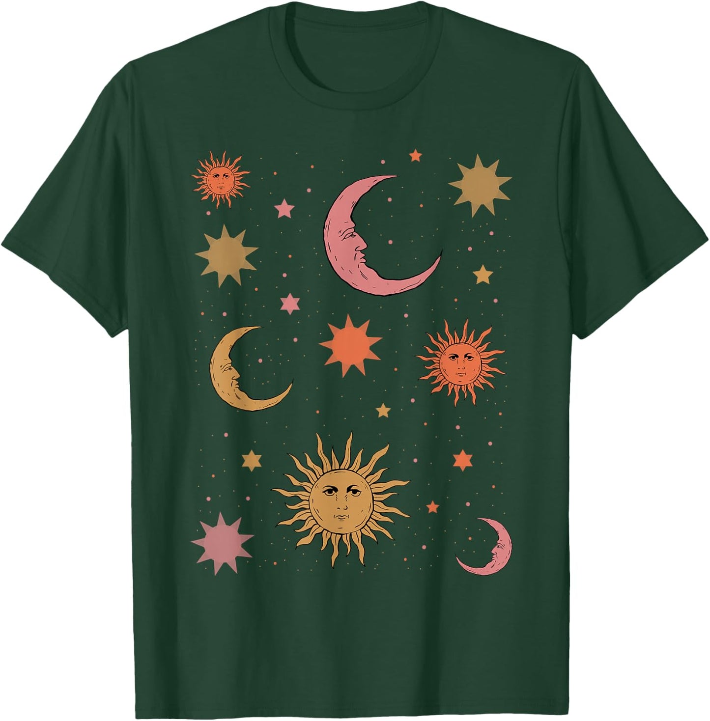Whimsigoth Aesthetic Hippie Celestial Vintage Half Moon Sun T-Shirt - T-Shirt | Forest