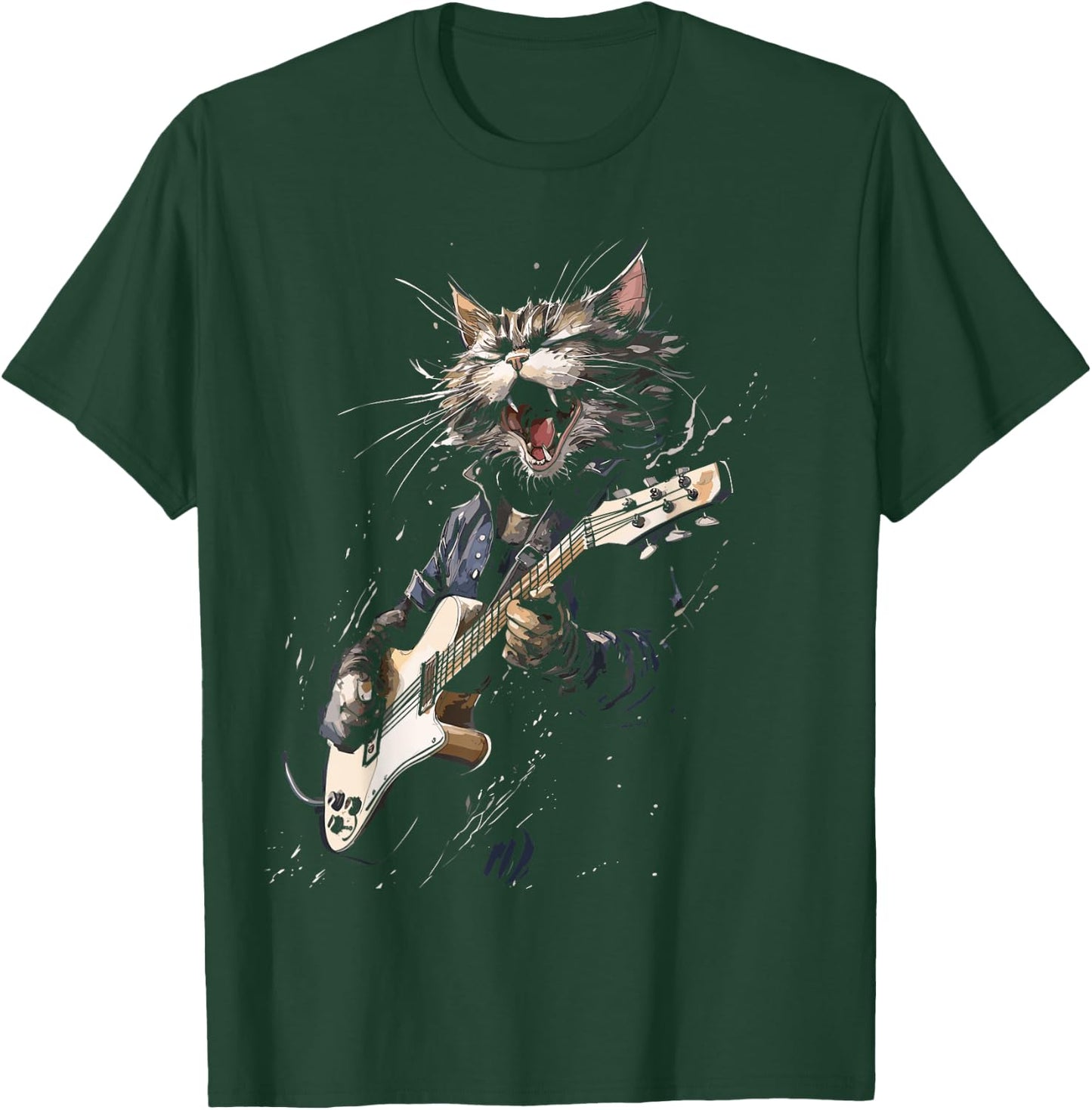 Guitar Cat Women, Men, Kids T-Shirt - T-Shirt | Forest