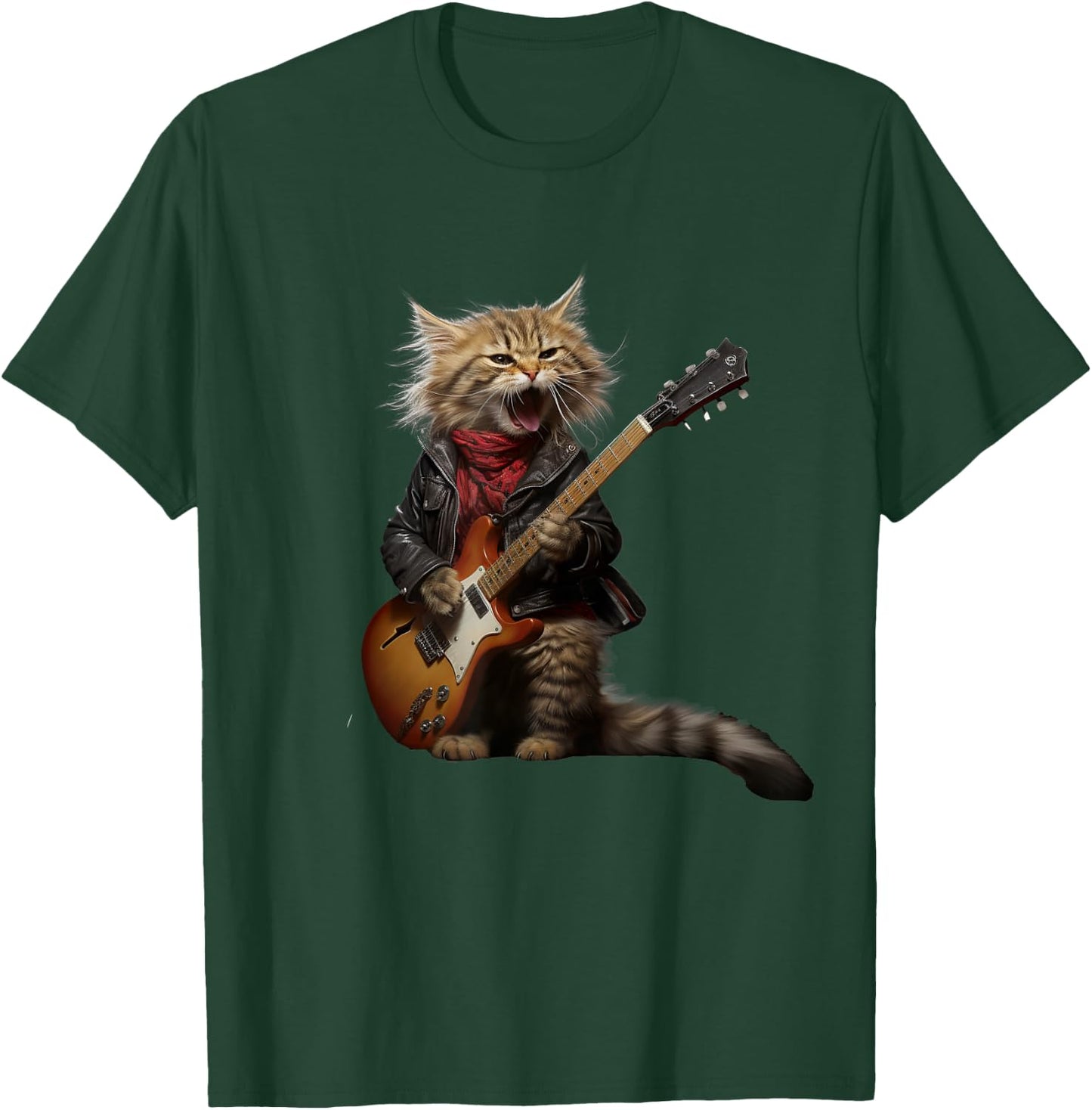 Rock Cat Playing Guitar - Funny Guitar Cat T-Shirt - T-Shirt | Forest