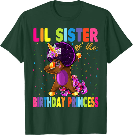 Dabbing Unicorn Afro Lil Sister of the Birthday Princess T-Shirt - T-Shirt | Forest