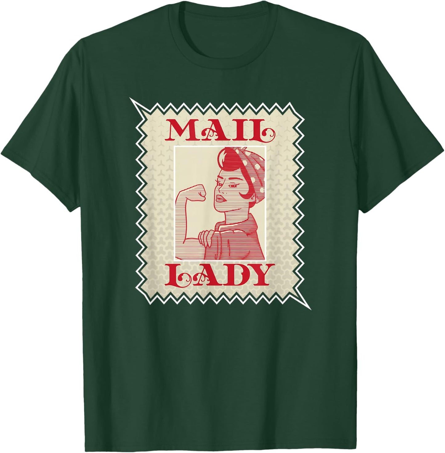 Female Postal Worker Mail Lady Stamp World Post Day T-Shirt - T-Shirt | Forest