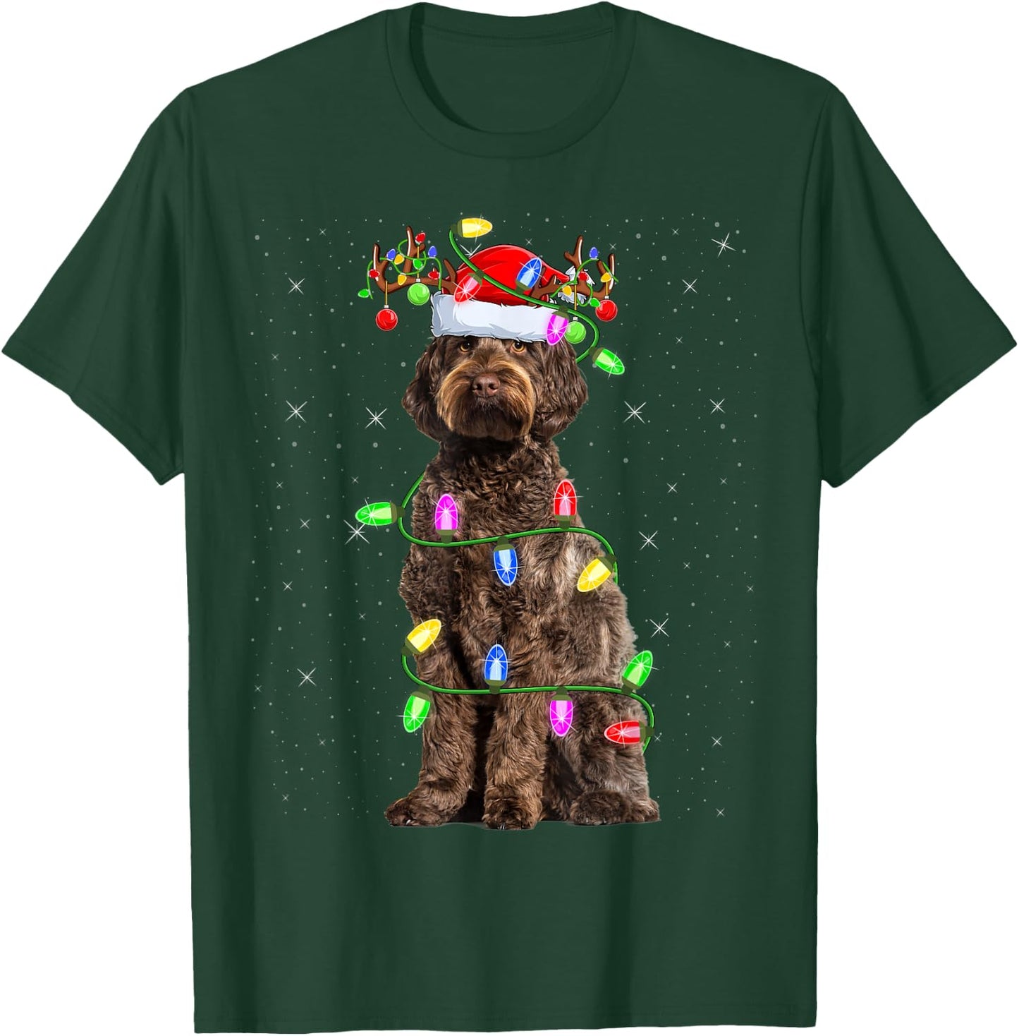 Labradoodle Dog Xmas Lighting Santa Labradoodle Christmas Men Women Kids T-Shirt - T-Shirt | Forest