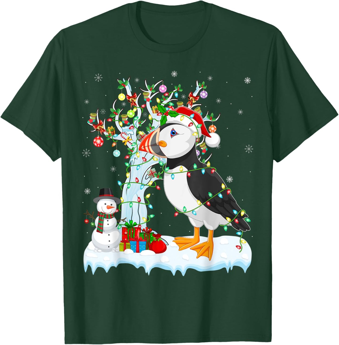 Puffin Bird Xmas Element Tree Lighting Puffin Christmas T-Shirt - T-Shirt | Forest