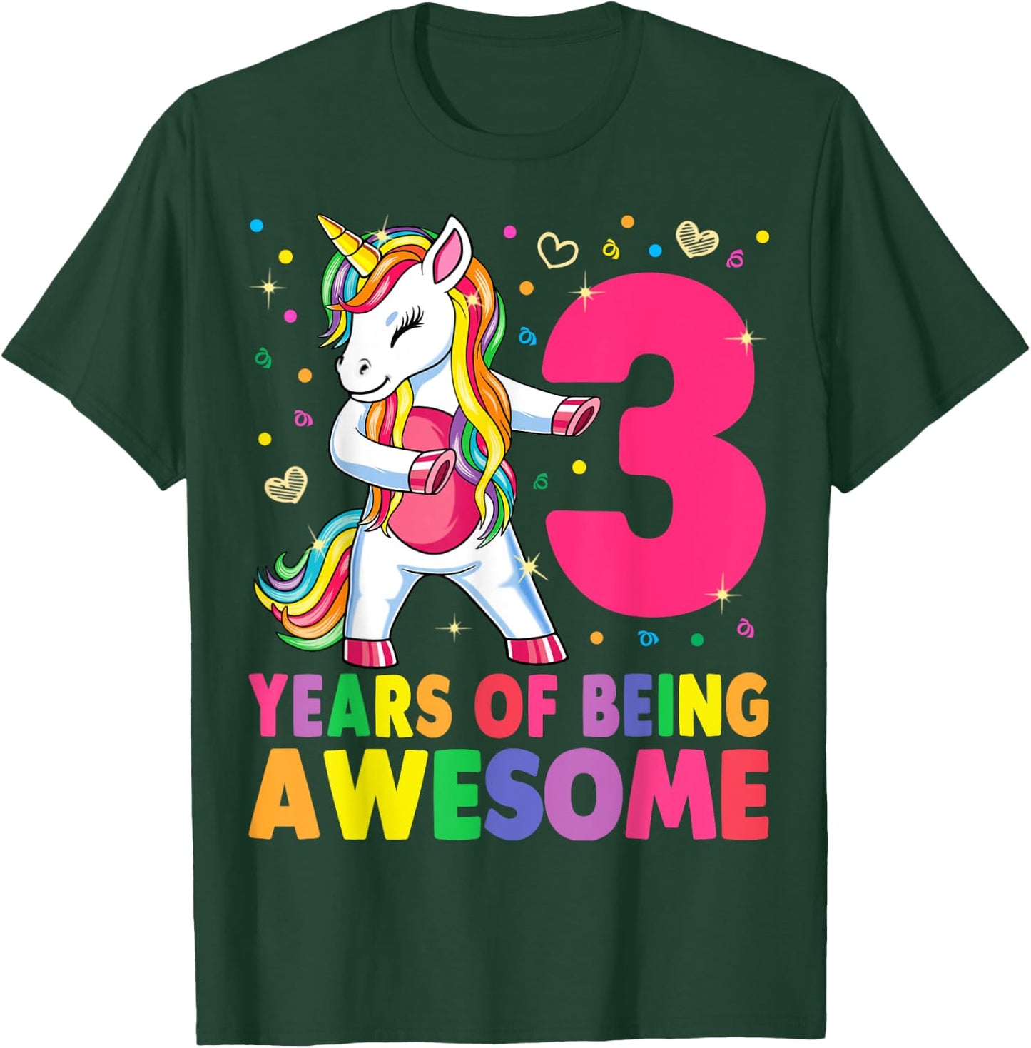 3 Years Old Unicorn Flossing 3rd Birthday Girl Unicorn Party T-Shirt - T-Shirt | Forest