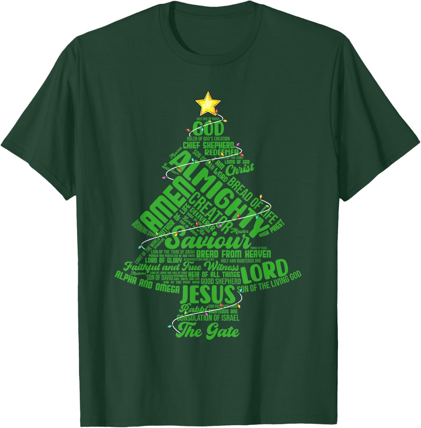 Names Of Jesus Christmas Tree Lights Christian Xmas Pajama T-Shirt - T-Shirt | Forest