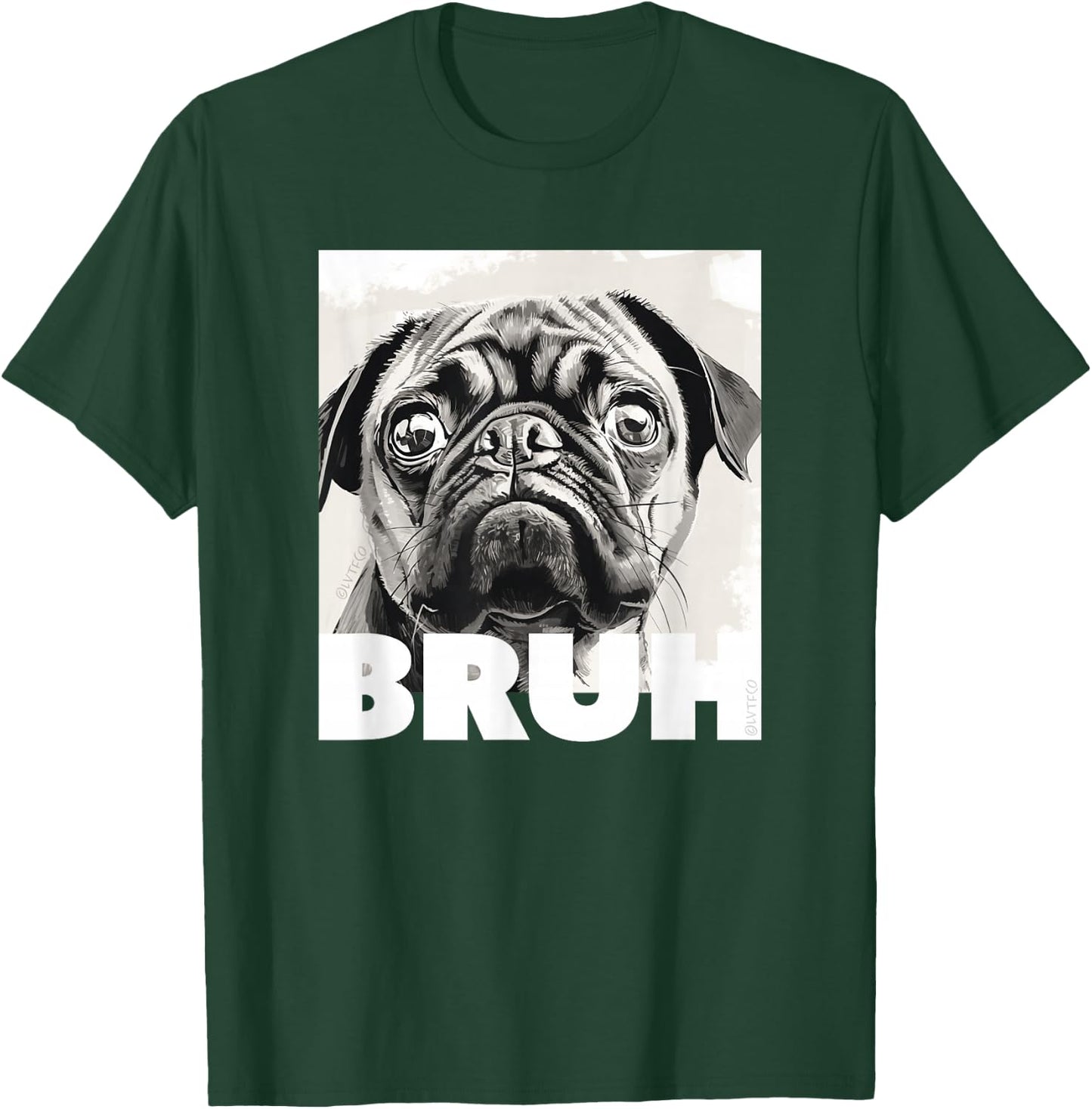 Simple Cute Pug Meme Bruh Fashion Cute Pug Says Bruh Funny Dog Fashion T-Shirt - T-Shirt | Forest