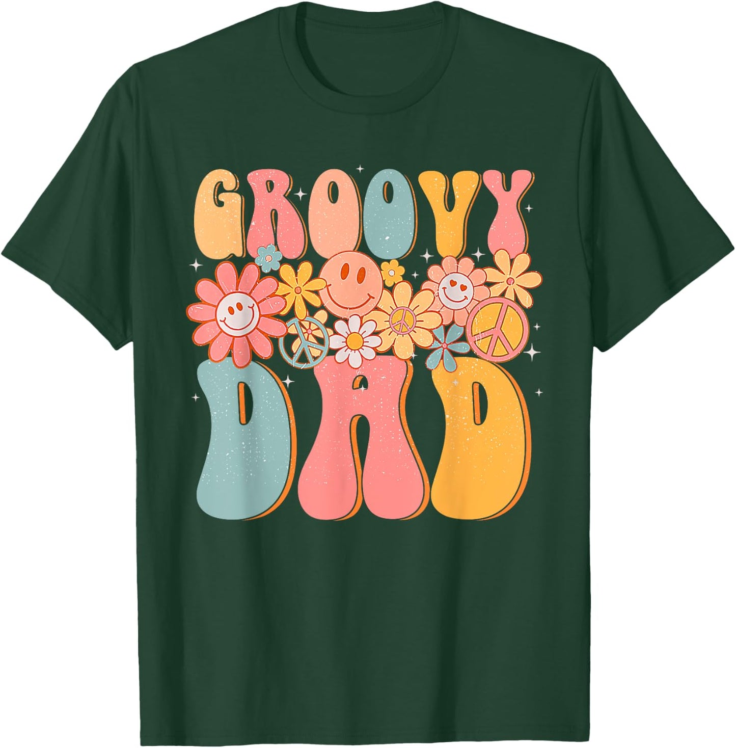 Groovy Dad Retro Fathers Day Colorful Peace Sign Smile Face T-Shirt - T-Shirt | Forest