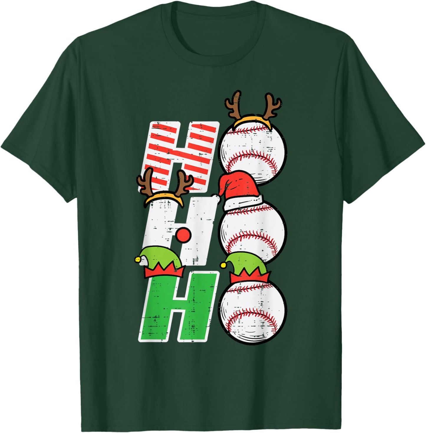 Christmas Baseball Ho Ho Ho Funny Xmas Sports Men Boys Kids T-Shirt - T-Shirt | Forest