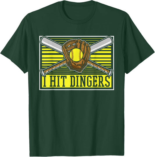 Funny Softball Batter Catcher Pitcher - I Hit Dingers T-Shirt - T-Shirt | Forest