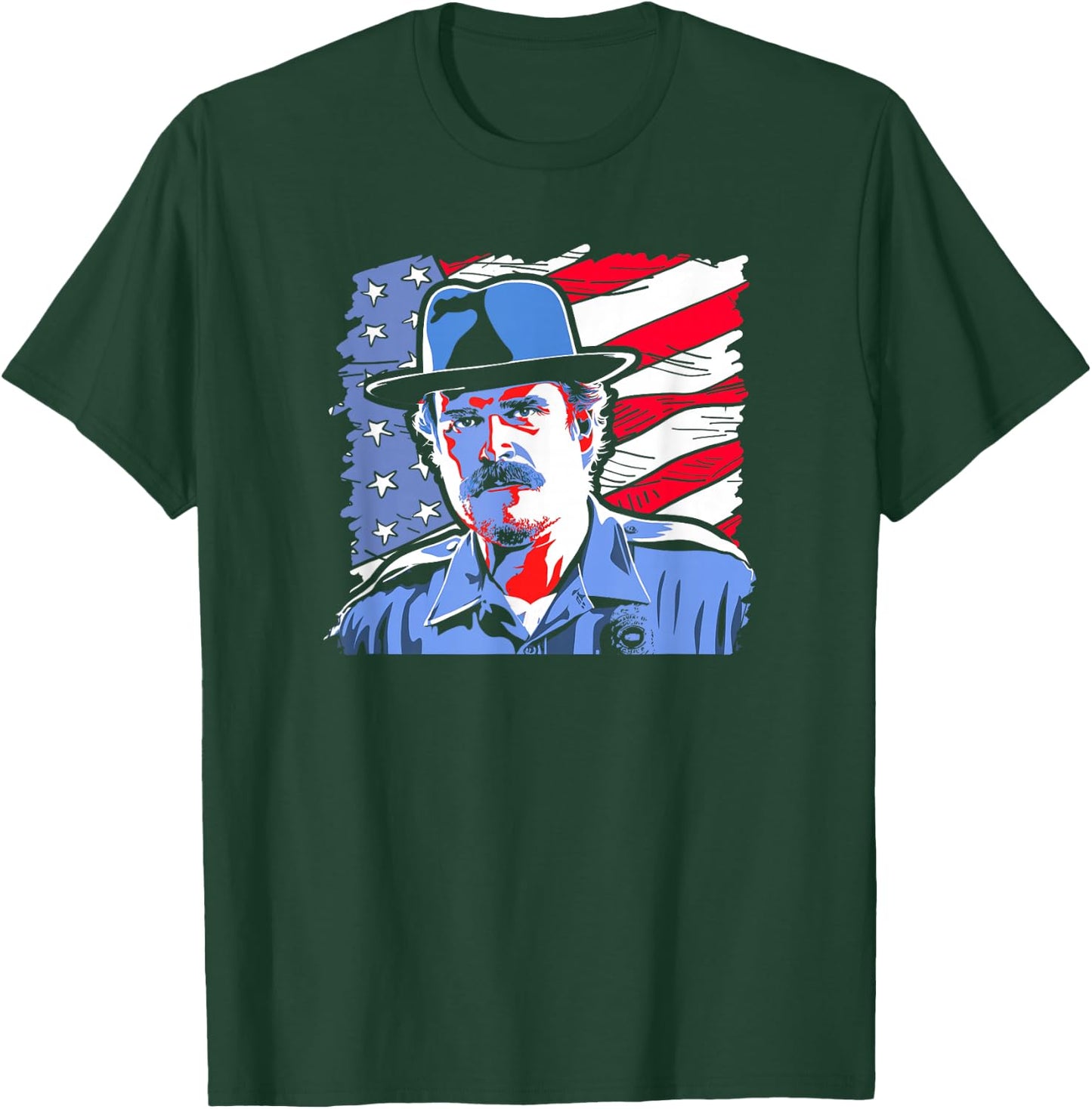 Stranger Things Jim Hopper Poster USA Flag Americana T-Shirt - T-Shirt | Forest