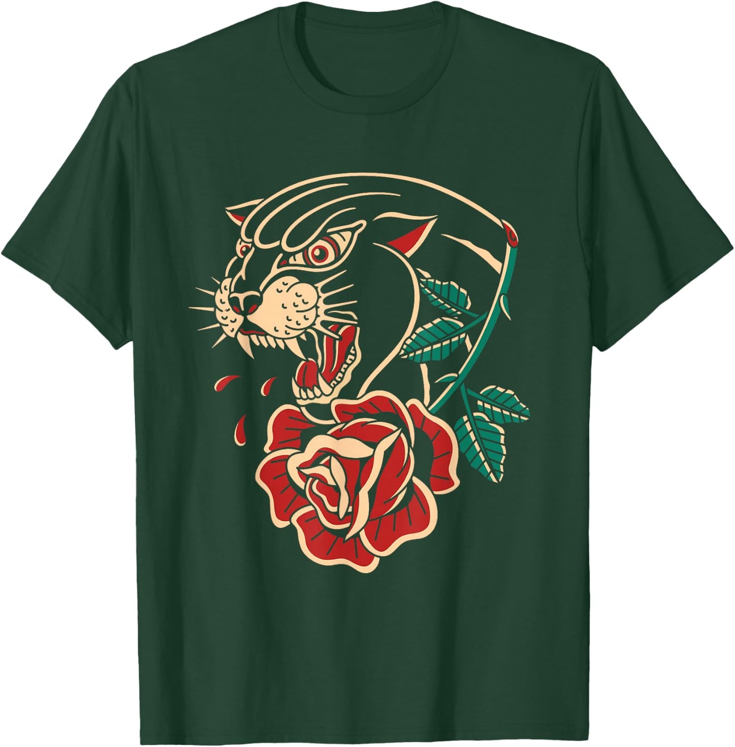 Panther Rose American Traditional Tattoo Ink Old School T-Shirt - T-Shirt | Forest