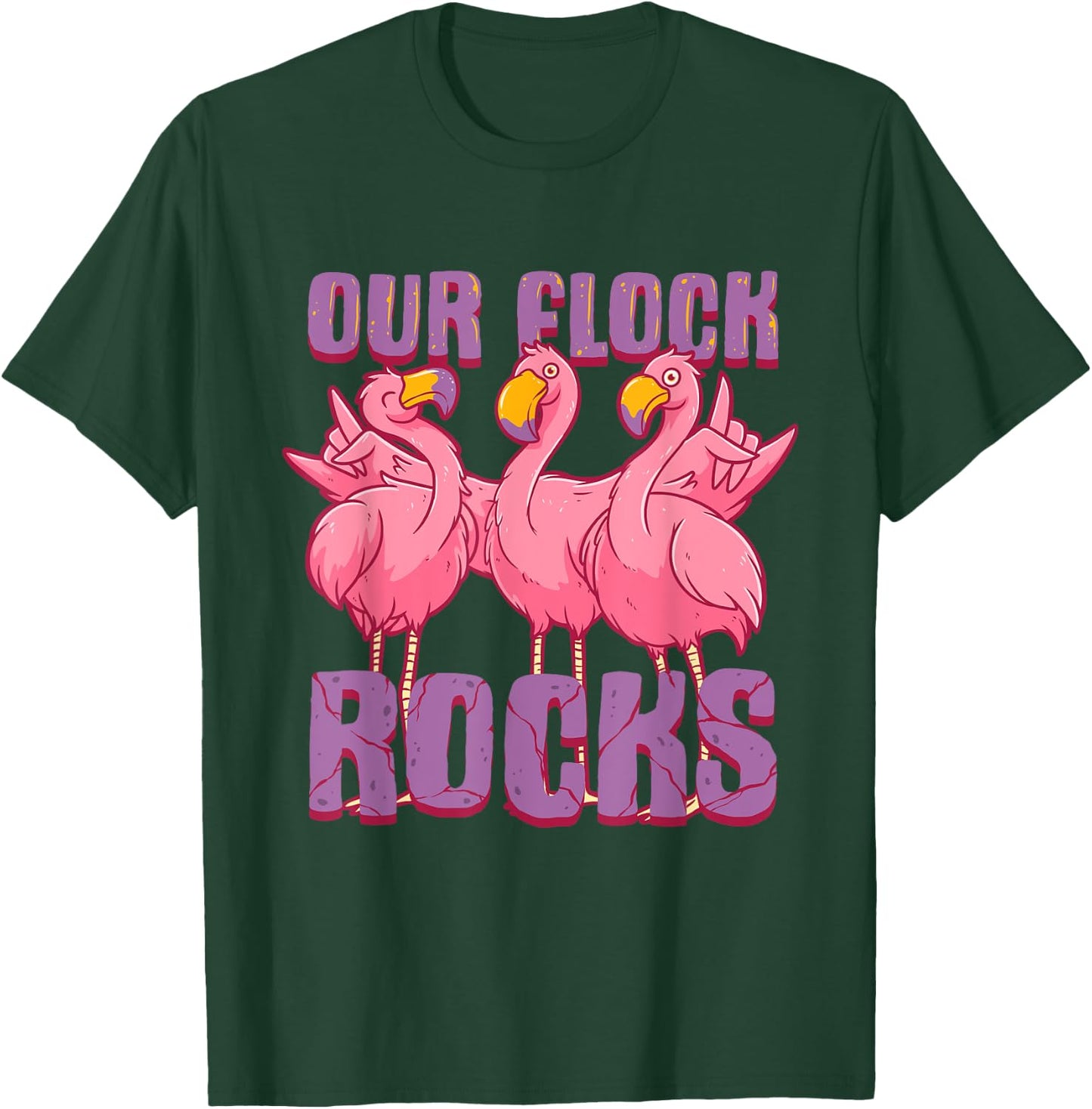 Our Flock Rocks Funny Flamingo Family Vacation Matching T-Shirt - T-Shirt | Forest