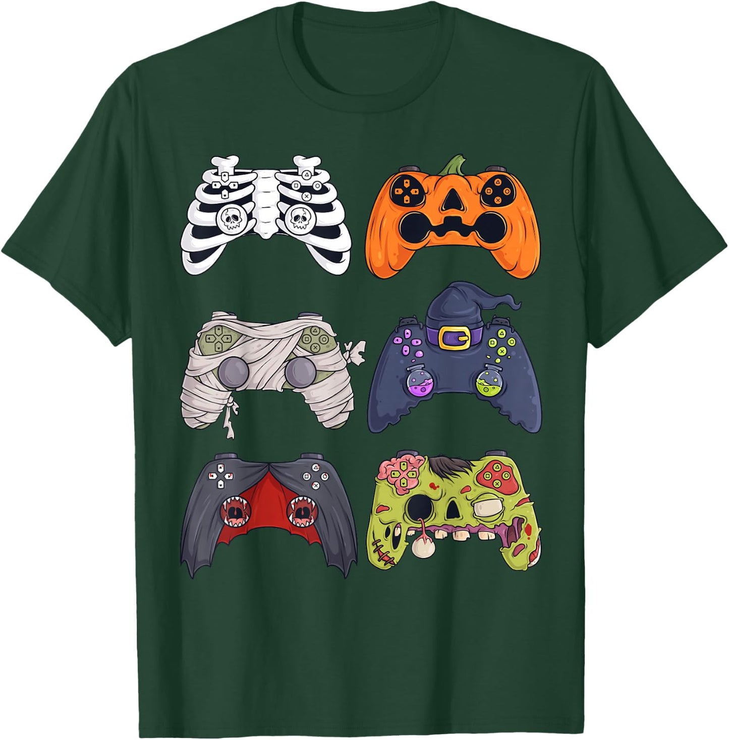 Halloween Skeleton Zombie Gaming Controllers Mummy Boys Kids T-Shirt - T-Shirt | Forest
