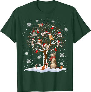 Cats In Snow Tree Winter Christmas Santa Hat X-mas T-Shirt - T-Shirt | Forest