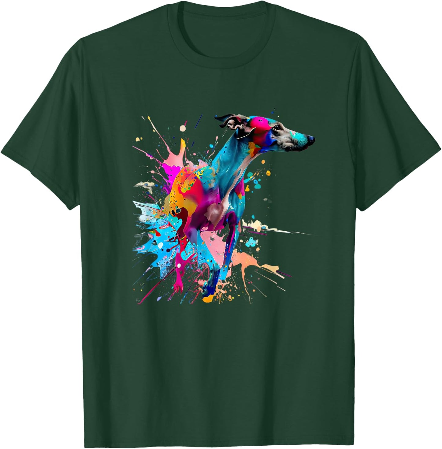 Art Whippet Splashes Of Paint, Abstract Colorful Dog Women Kids T-Shirt - T-Shirt | Forest