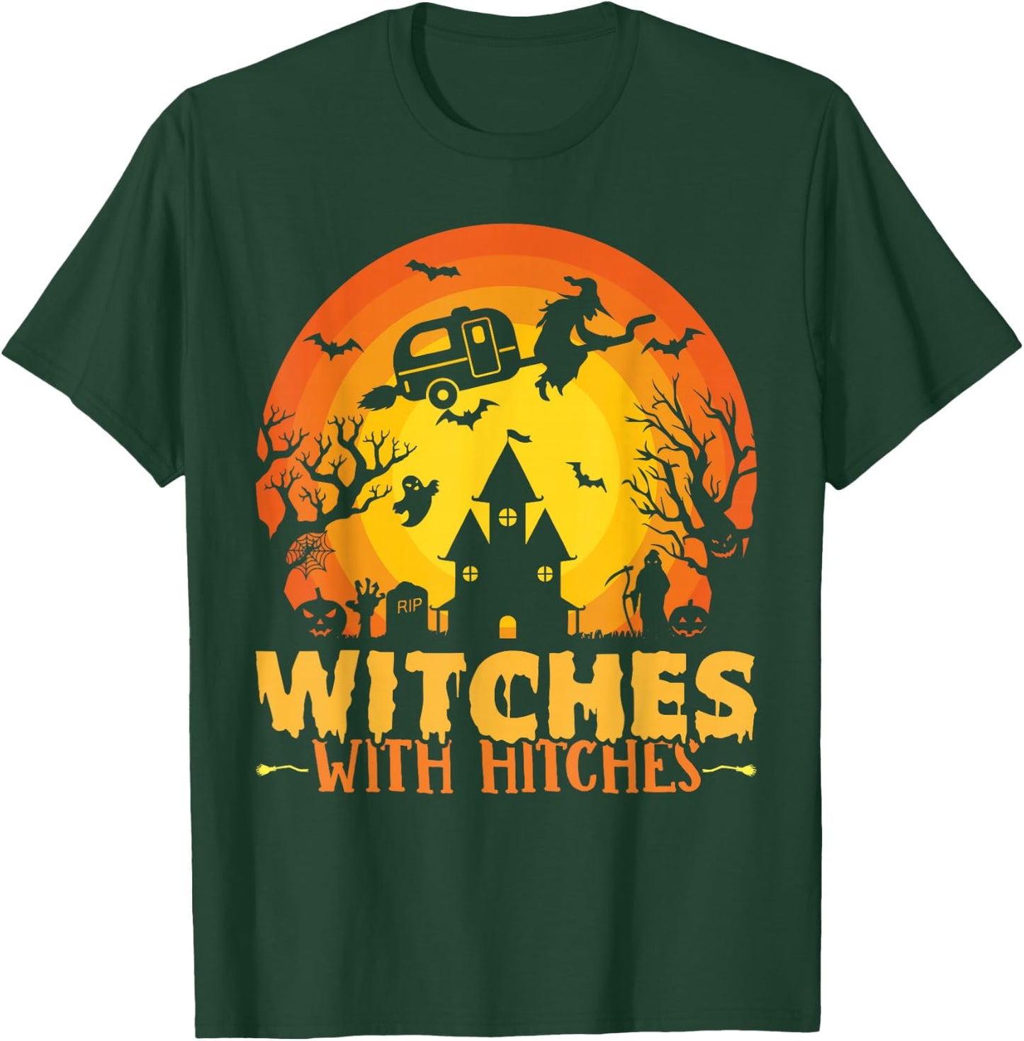 Witches With Hitches Funny Halloween Camping Witches T-Shirt - T-Shirt | Forest