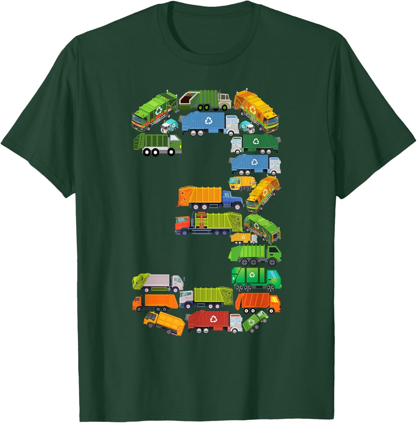 Garbage Truck 3rd Birthday Party Toddler 3 Year Old Boy Kids T-Shirt - T-Shirt | Forest