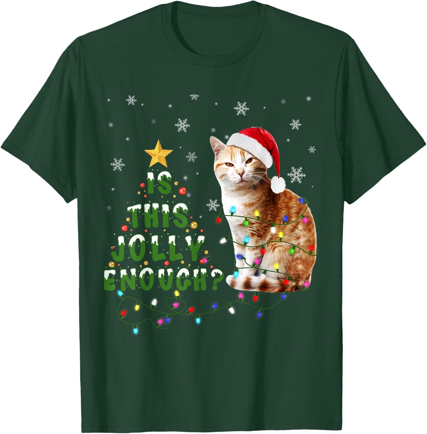 Is This Jolly Enough Santa Cat Light Christmas Women Kids T-Shirt - T-Shirt | Forest
