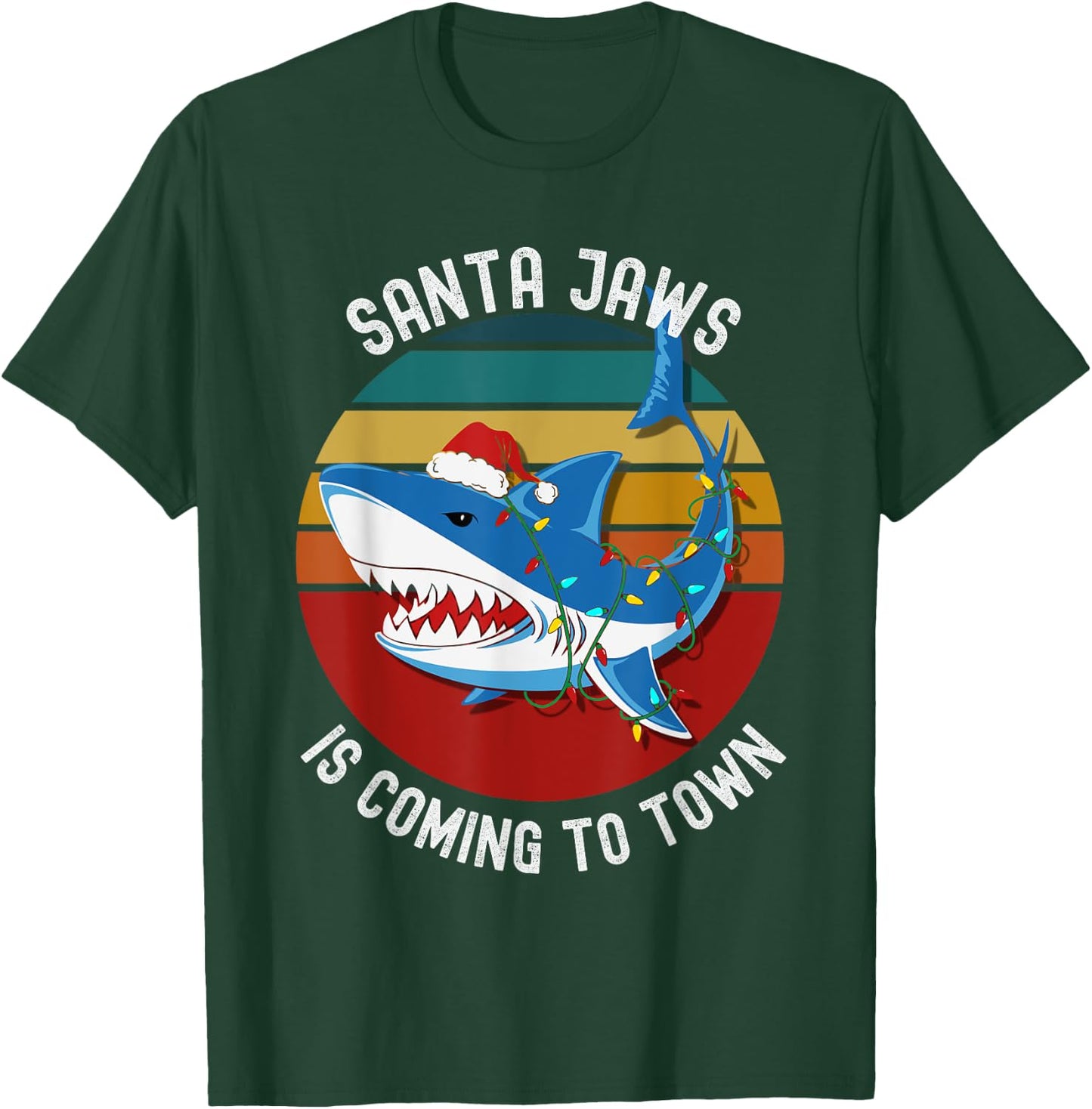 Santa Jaws Christmas Shark Lights Funny Men & Kids T-Shirt - T-Shirt | Forest