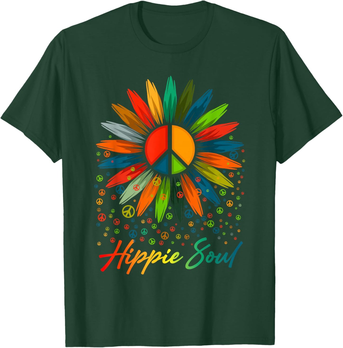 Hippie Soul Funny Peace Sign Daisy Flower Hippies Art Lovers T-Shirt - T-Shirt | Forest