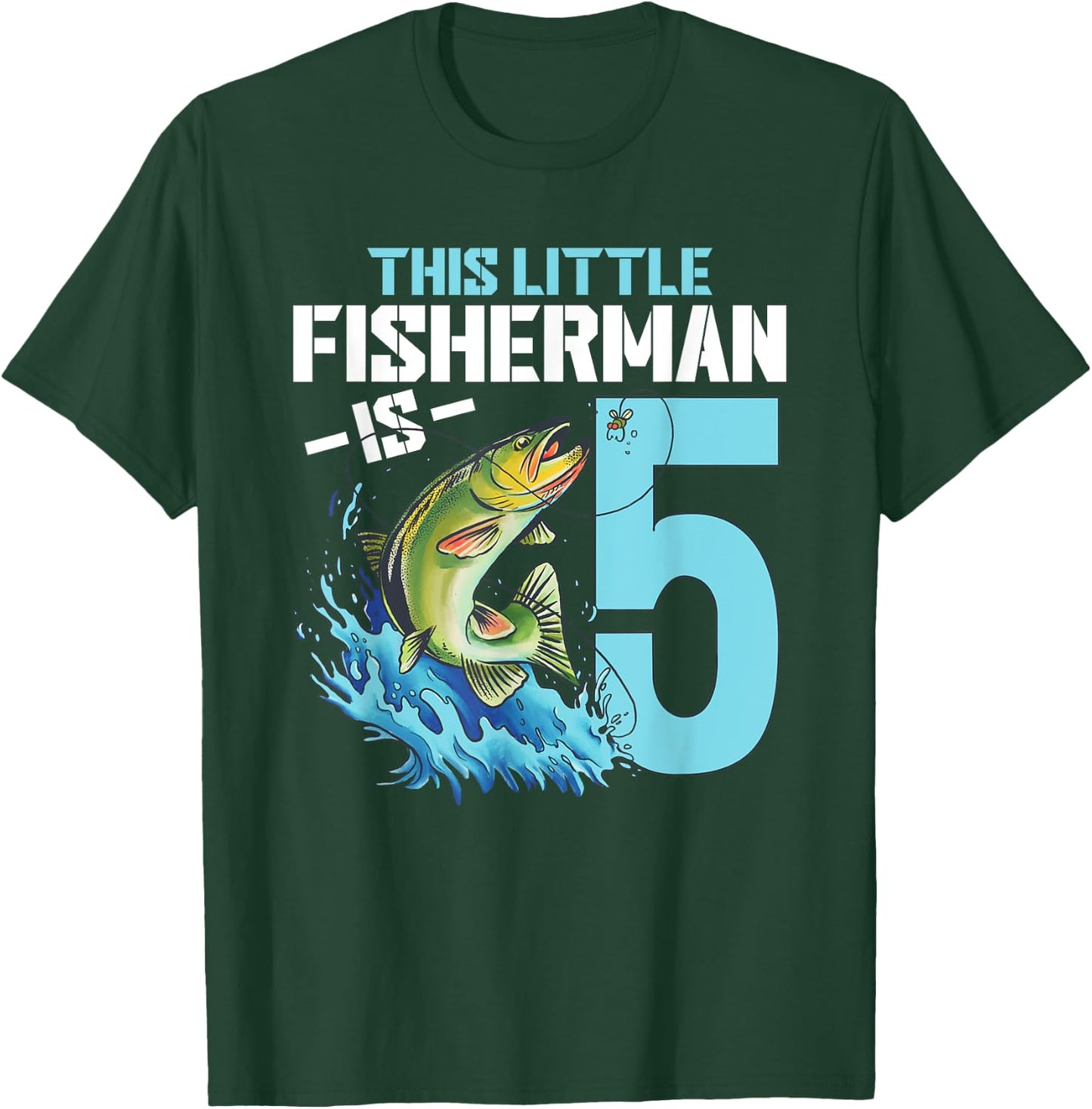 Fishing Birthday Shirt 5 Year Old Boy Fisher 5th Bday Kids T-Shirt - T-Shirt | Forest