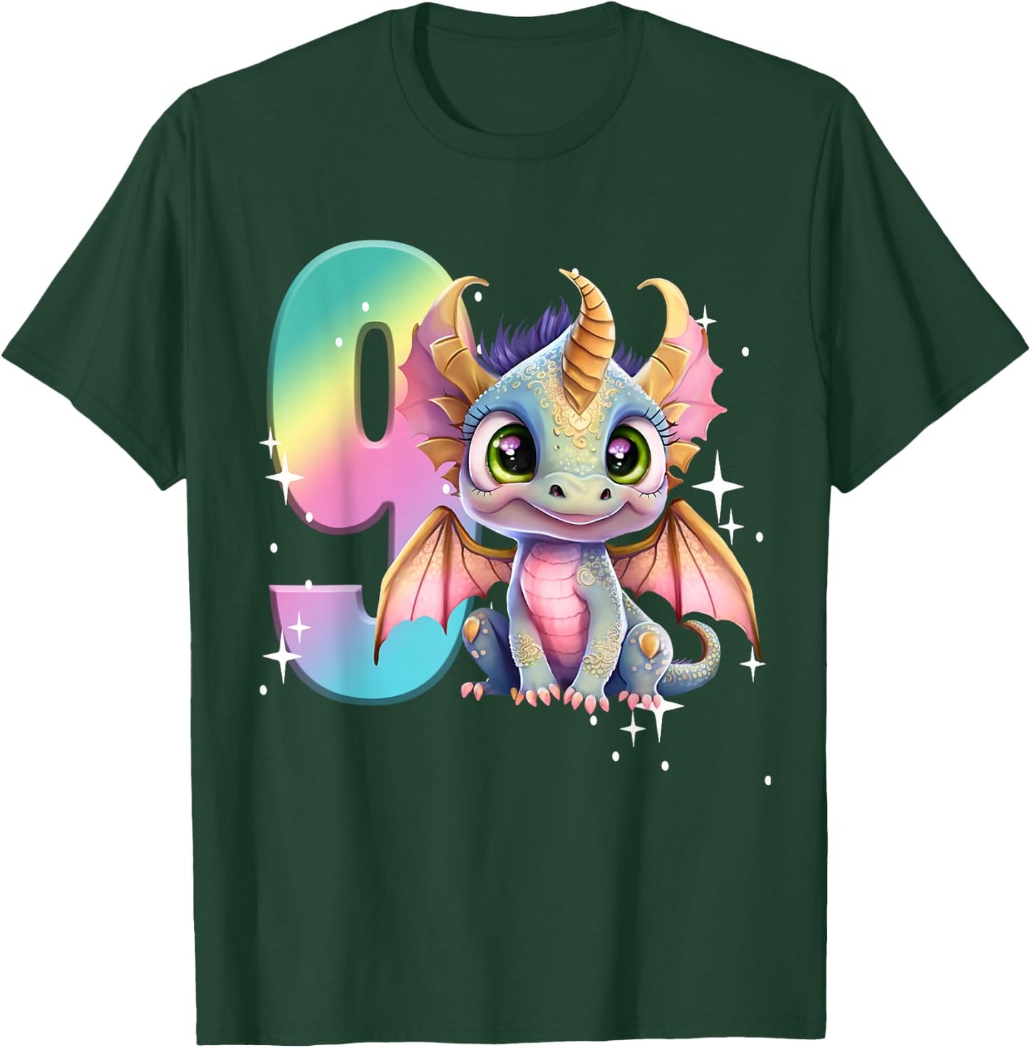 9th Birthday Shirt Dragon Party Rainbow Girl Dragon Nine 9 T-Shirt - T-Shirt | Forest