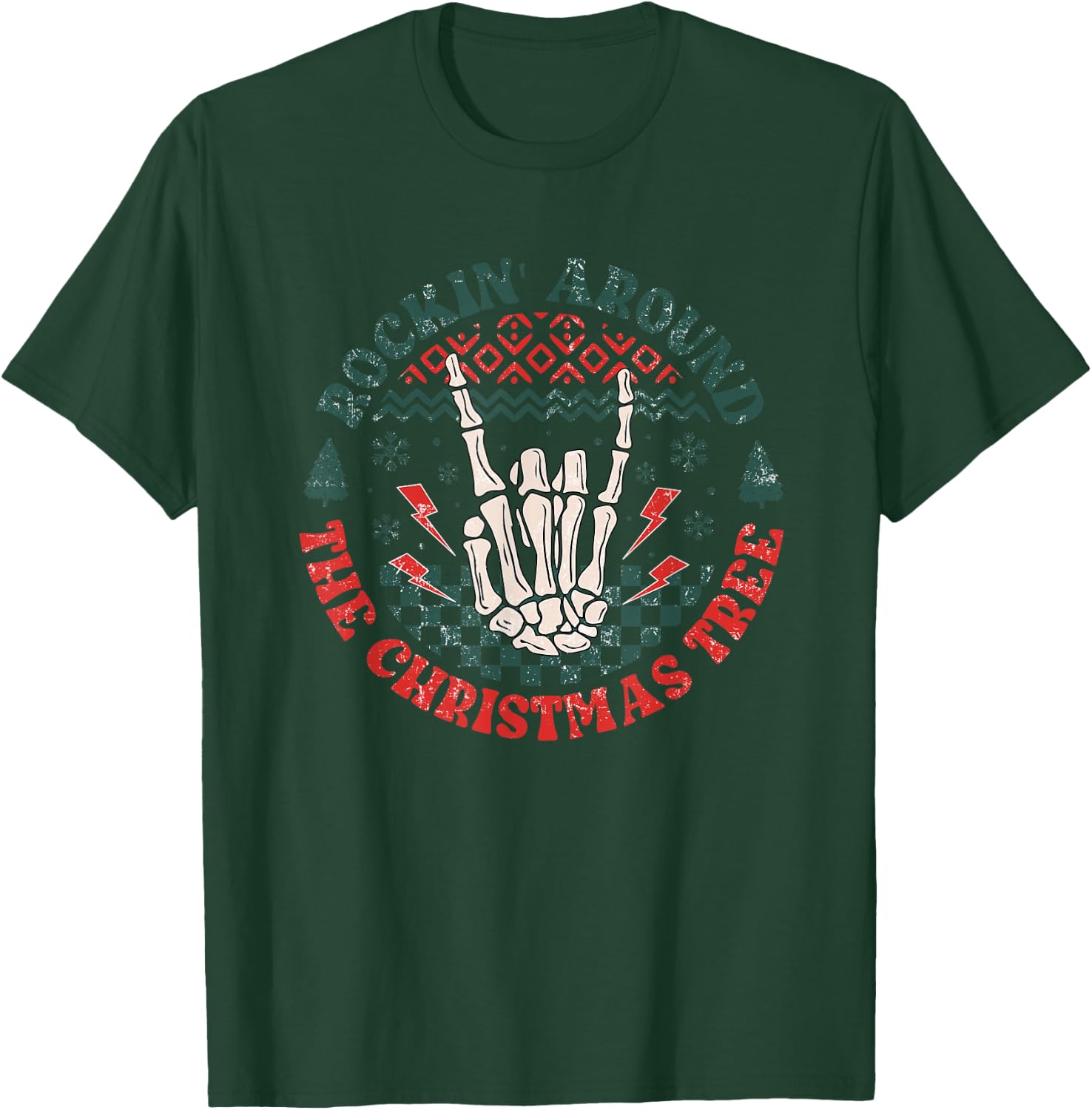 Rocking Around The Christmas Tree - Vintage Rock Music Lover T-Shirt - T-Shirt | Forest