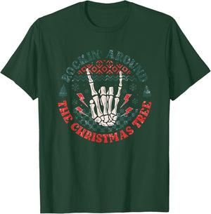 Rocking Around The Christmas Tree - Vintage Rock Music Lover T-Shirt - T-Shirt | Forest