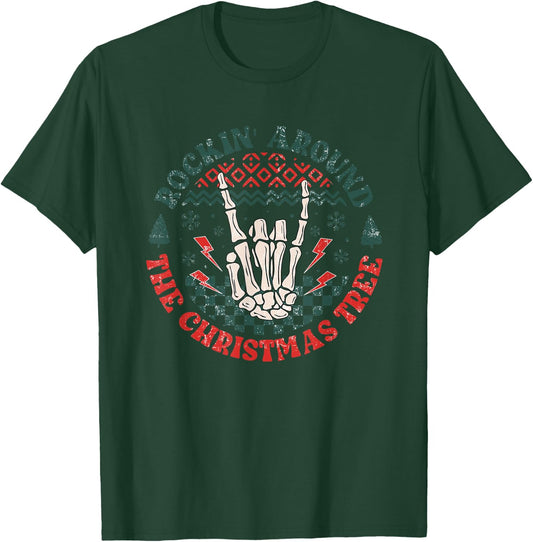 Rocking Around The Christmas Tree - Vintage Rock Music Lover T-Shirt - T-Shirt | Forest