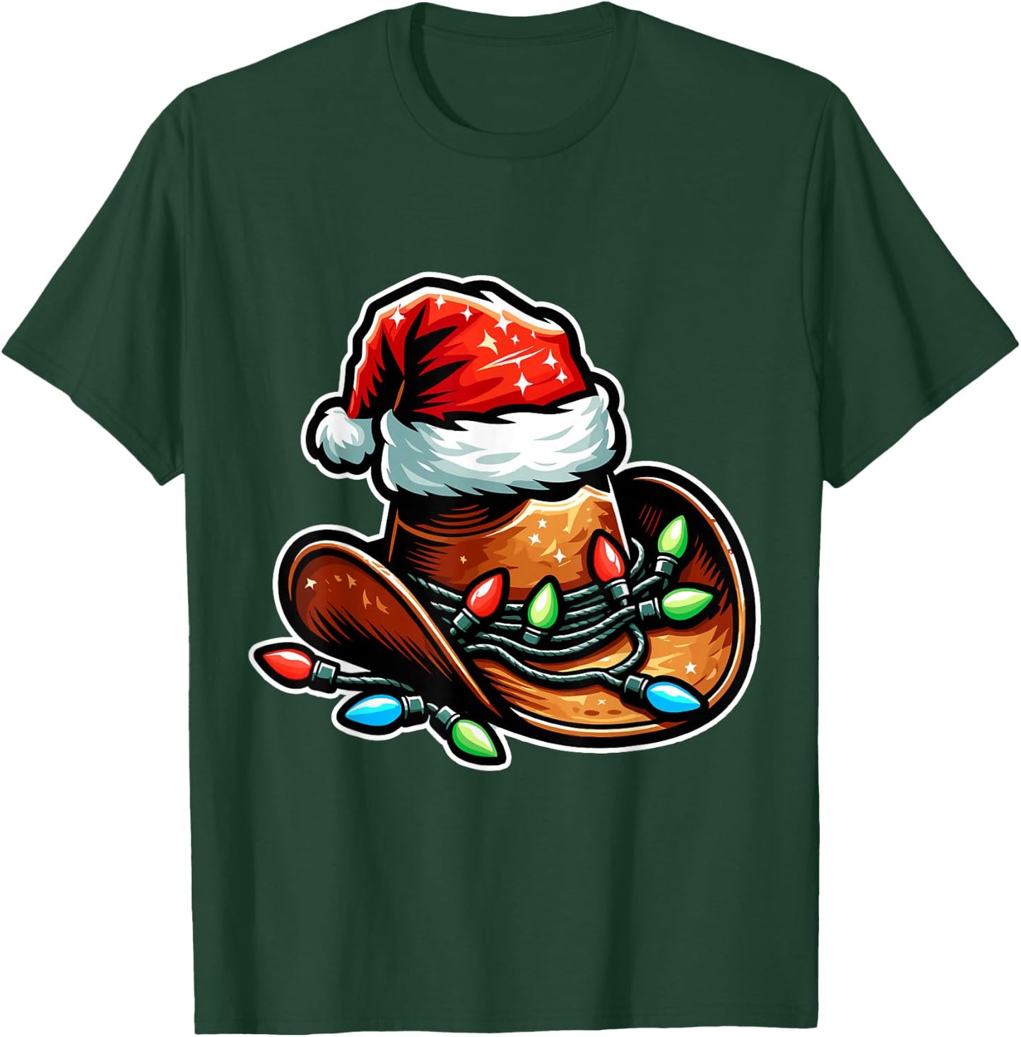 Cowboy Santa Hat Xmas Reindeer Rodeo Christmas In Texas T-Shirt - T-Shirt | Forest