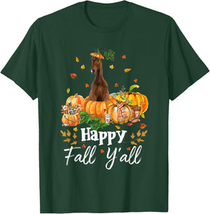 Happy Fall Y'all Horse Thanksgiving Horse Lover Halloween T-Shirt - T-Shirt | Forest