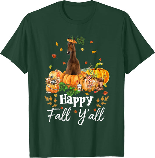 Happy Fall Y'all Horse Thanksgiving Horse Lover Halloween T-Shirt - T-Shirt | Forest